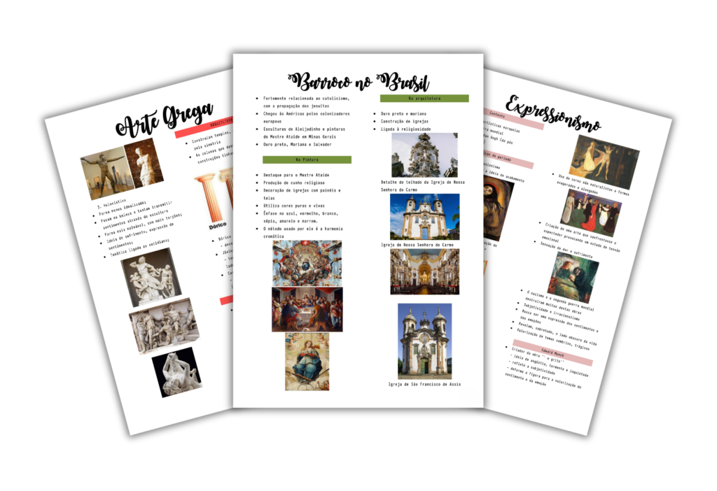 Exemplos de resumos do Pack ENEM - conteúdo organizado e visual para estudos